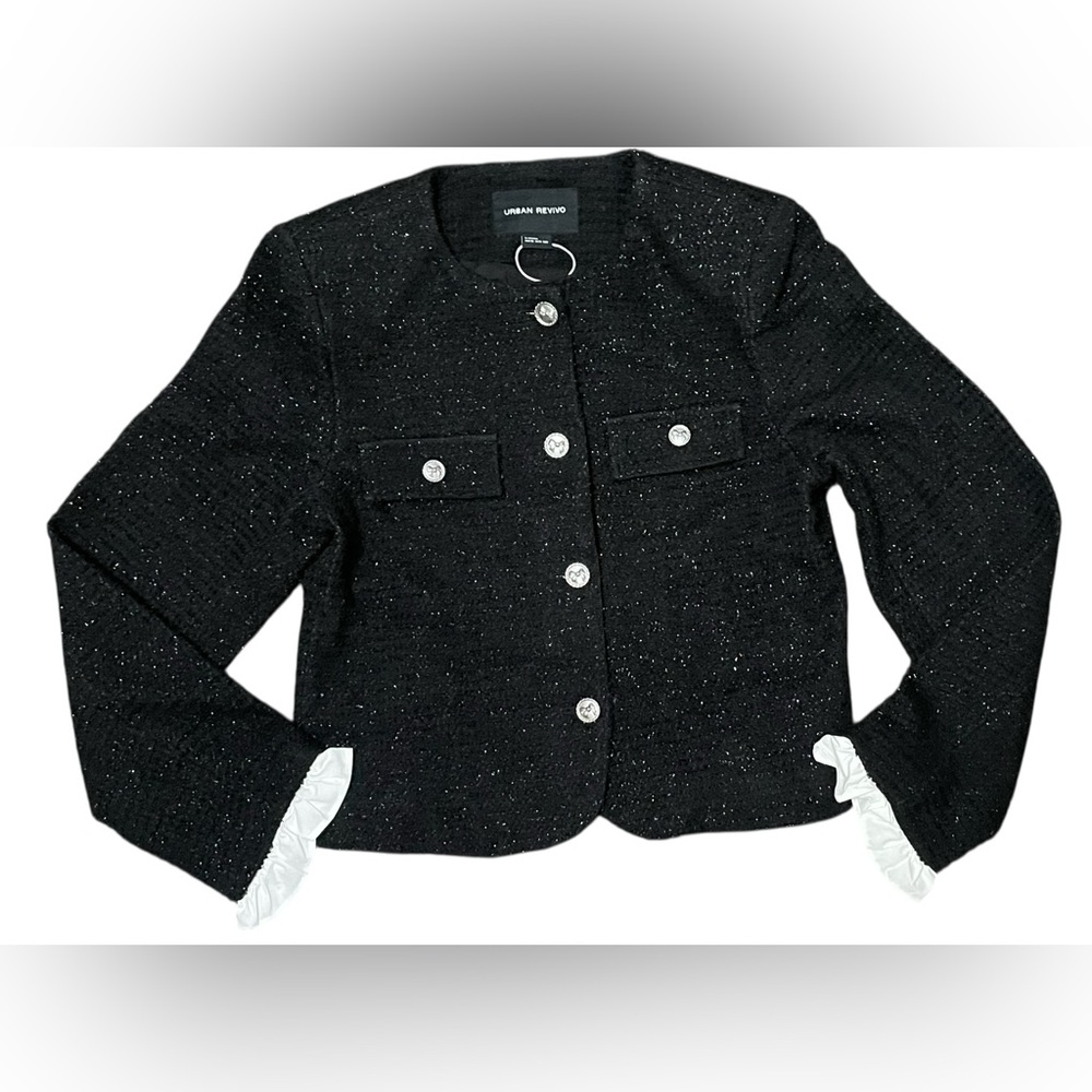 Urban Revivo Women’s Tweed Business Casual Jacket Medium Bow Buttons